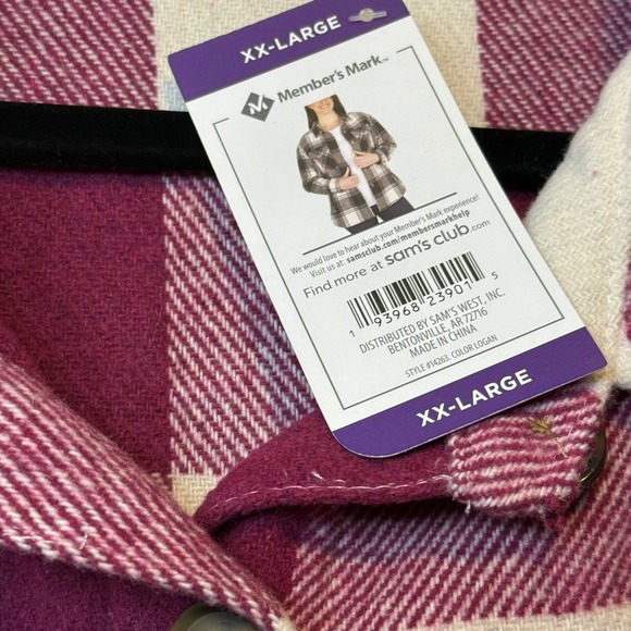 Members Mark 2X Plaid Flannel Shacket Shirt Jacket Oversized Maroon Cream NWT # - Picture 6 of 9